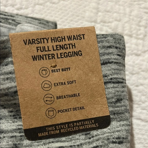 PINK Victoria's Secret Gray Marled Leggings Varsity High Waist Winter. Large NWT - Picture 3 of 7